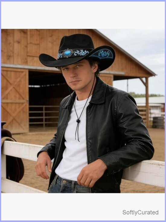 Unisex Western Embroidered Cowboy Hat with Turquoise Hatband main image 3